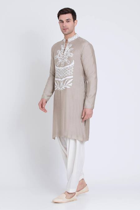 Arun Verma Pink Chanderi Embroidery Patch Straight Kurta With Dhoti Pant Online at Aza Fashions Arun Verma_Pink Chanderi Embroidery Patch Straight Kurta With Dhoti Pant _Online_at_Aza_Fashions