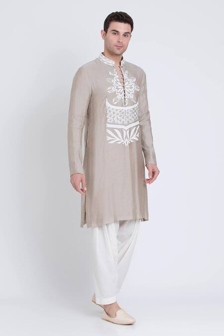 Buy Arun Verma Pink Chanderi Embroidery Patch Straight Kurta With Dhoti Pant Online at Aza Fashions Buy_Arun Verma_Pink Chanderi Embroidery Patch Straight Kurta With Dhoti Pant _Online_at_Aza_Fashions