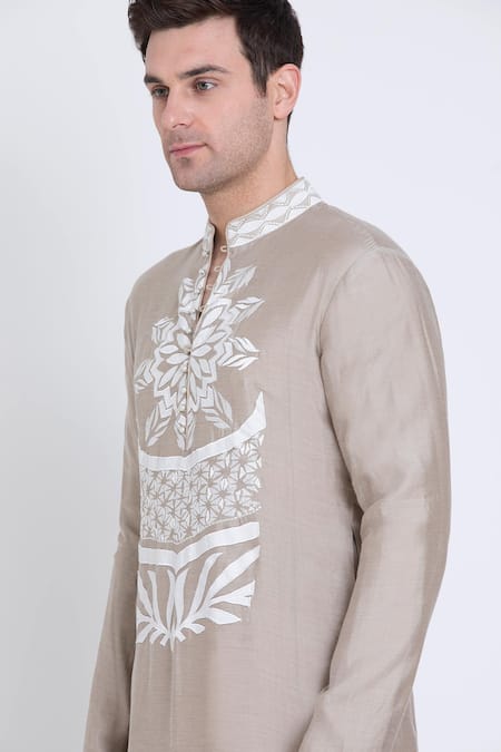 Arun Verma Pink Chanderi Embroidery Patch Straight Kurta With Dhoti Pant at Aza Fashions Arun Verma_Pink Chanderi Embroidery Patch Straight Kurta With Dhoti Pant _at_Aza_Fashions