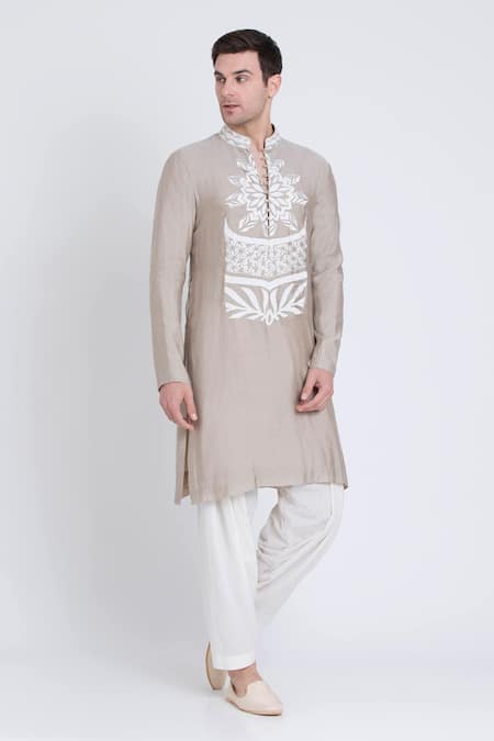 Buy Arun Verma Pink Chanderi Embroidery Patch Straight Kurta With Dhoti Pant Buy_Arun Verma_Pink Chanderi Embroidery Patch Straight Kurta With Dhoti Pant
