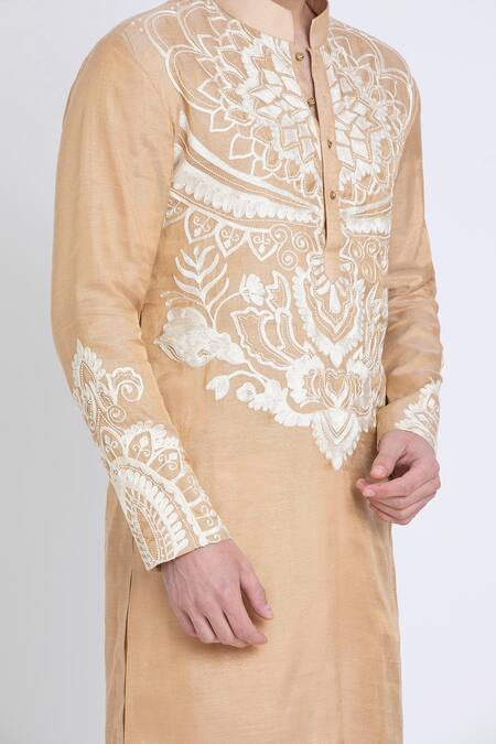 Buy Arun Verma Gold Tissue, Cotton Embroidery Floral Aari Straight Kurta With Pant Online at Aza Fashions Buy_Arun Verma_Gold Tissue, Cotton Embroidery Floral Aari Straight Kurta With Pant _Online_at_Aza_Fashions