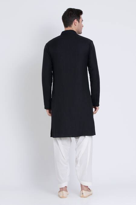 Shop Arun Verma Black Linen Embroidery Resham Neck Kurta With Pant at Aza Fashions Shop_Arun Verma_Black Linen Embroidery Resham Neck Kurta With Pant _at_Aza_Fashions