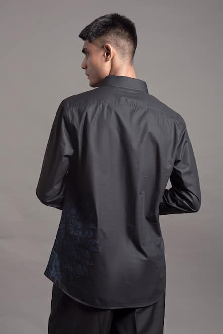 Shop Arun Verma Black Cotton Applique Geometric Embellished Shirt at Aza Fashions Shop_Arun Verma_Black Cotton Applique Geometric Embellished Shirt _at_Aza_Fashions