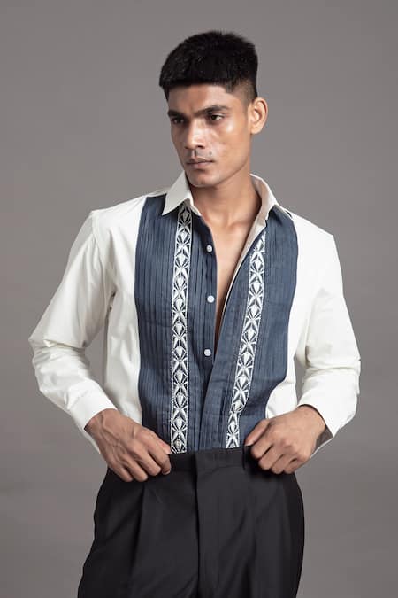 Shop Arun Verma White Cotton Pintuck Detailed Embroidered Shirt at Aza Fashions Shop_Arun Verma_White Cotton Pintuck Detailed Embroidered Shirt _at_Aza_Fashions