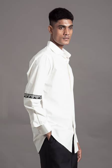 Arun Verma_White Cotton Embroidery Sleeve Shirt _Online_at_Aza_Fashions