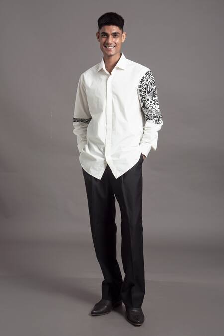 Buy_Arun Verma_White Cotton Embroidery Sleeve Shirt _Online_at_Aza_Fashions