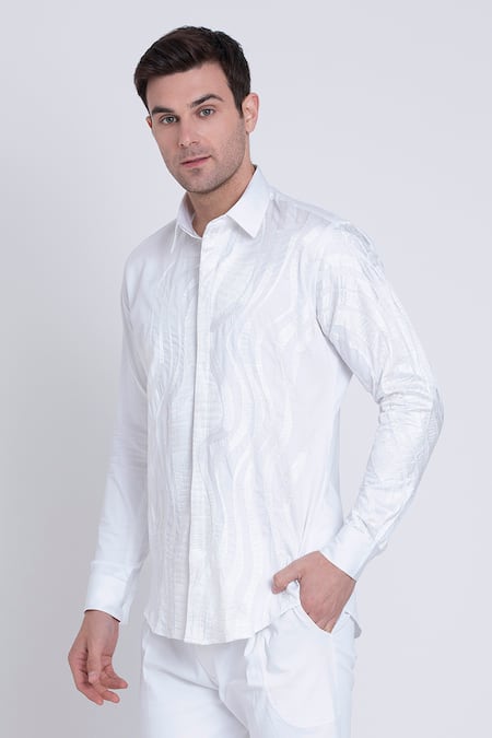 Arun Verma Geometric Resham Embroidered Shirt 
