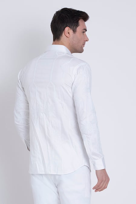 Shop_Arun Verma_Ivory Cotton Satin Embroidered Resham Shirt_at_Aza_Fashions