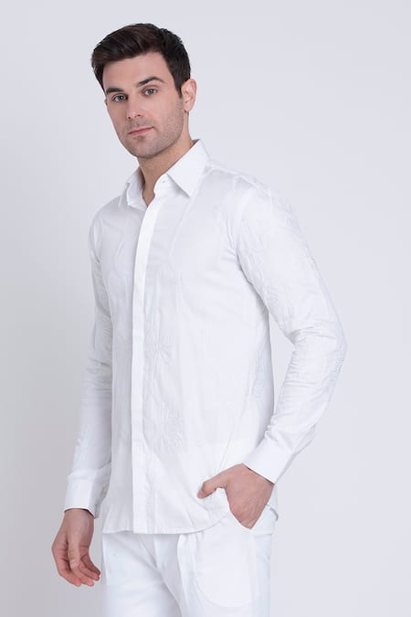 Buy_Arun Verma_Ivory Cotton Satin Embroidered Resham Shirt_Online_at_Aza_Fashions