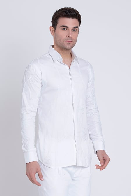 Shop_Arun Verma_Ivory Cotton Satin Embroidered Resham Shirt_Online_at_Aza_Fashions
