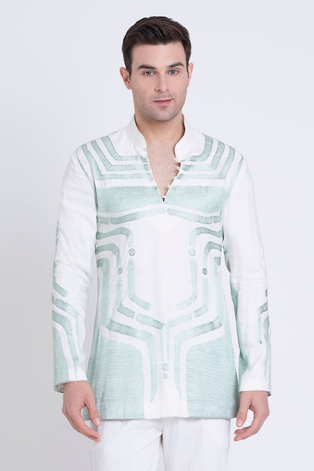 Buy_Arun Verma_Ivory Silk Embroidery Geometric Short Kurta And Pant Set _Online_at_Aza_Fashions