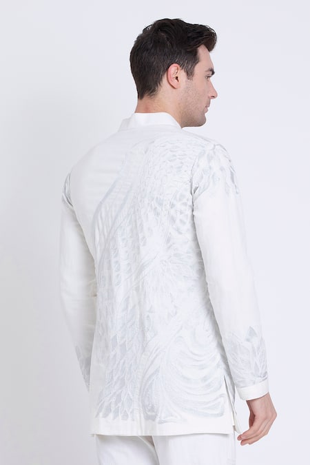 Buy_Arun Verma_Ivory Silk Embroidery Geometric Short Kurta And Pant Set 