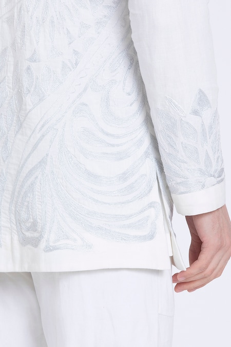 Shop_Arun Verma_Ivory Silk Embroidery Geometric Short Kurta And Pant Set 