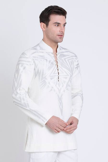 Buy_Arun Verma_Ivory Linen Applique Floral Embroidered Kurta Set _Online_at_Aza_Fashions