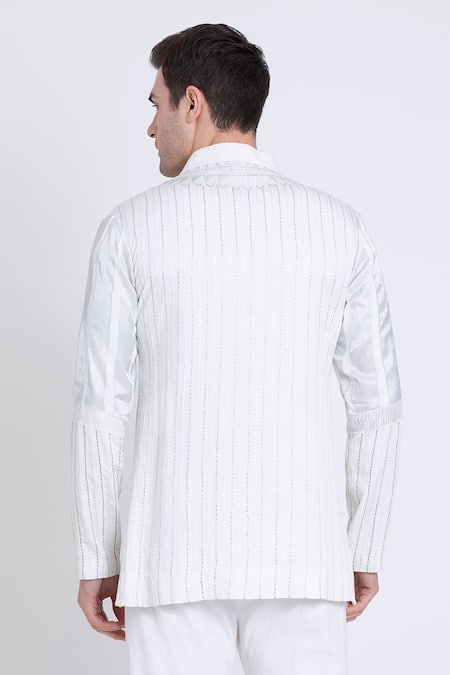 Arun Verma Silk Stripe Embroidered Kurta Set 