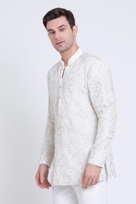 Buy_Arun Verma_Ivory Linen Embroidery Resham Kurta Set _Online_at_Aza_Fashions