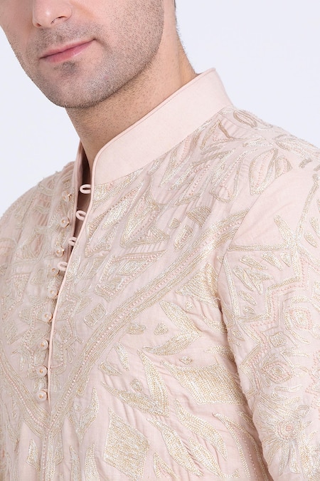 Arun Verma_Pink Chanderi Embroidery Aari Kurta Set _at_Aza_Fashions