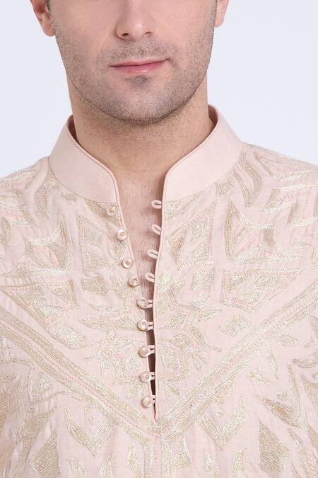 Buy_Arun Verma_Pink Chanderi Embroidery Aari Kurta Set 