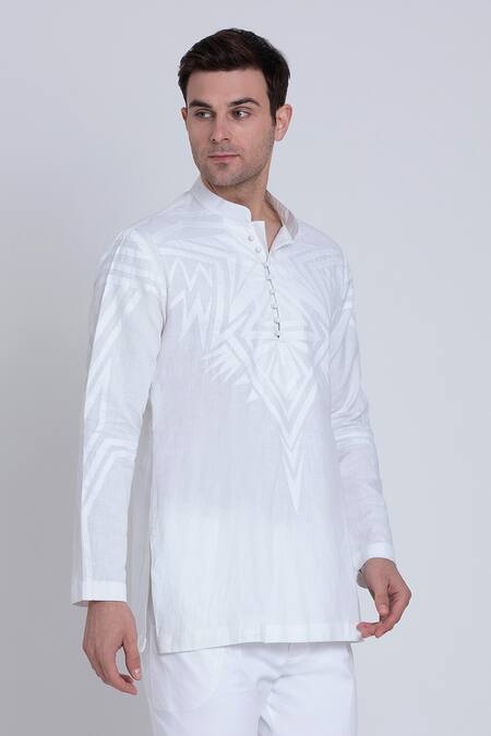 Arun Verma_White Cotton Satin Embroidery Shirt _Online_at_Aza_Fashions