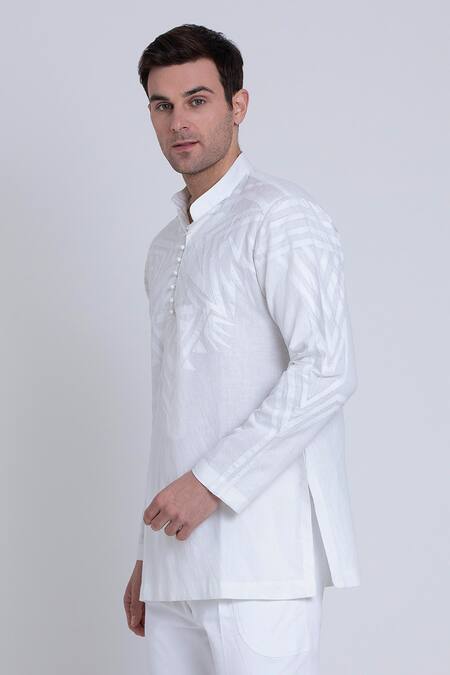 Buy_Arun Verma_White Cotton Satin Embroidery Shirt _Online_at_Aza_Fashions