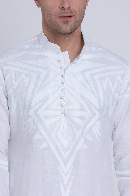 Shop_Arun Verma_White Cotton Satin Embroidery Shirt _Online_at_Aza_Fashions