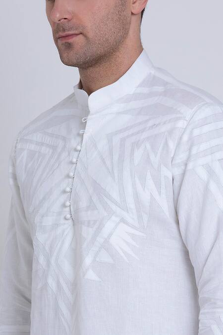 Arun Verma_White Cotton Satin Embroidery Shirt _at_Aza_Fashions