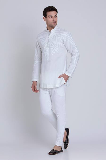 Buy_Arun Verma_White Cotton Satin Embroidery Shirt 