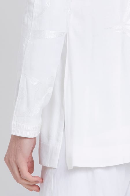 Buy_Arun Verma_White Cotton, Silk Embroidery Kurta And Pant Set _Online_at_Aza_Fashions