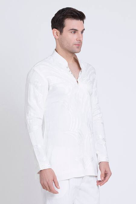 Shop_Arun Verma_White Cotton, Silk Embroidery Kurta And Pant Set _Online_at_Aza_Fashions