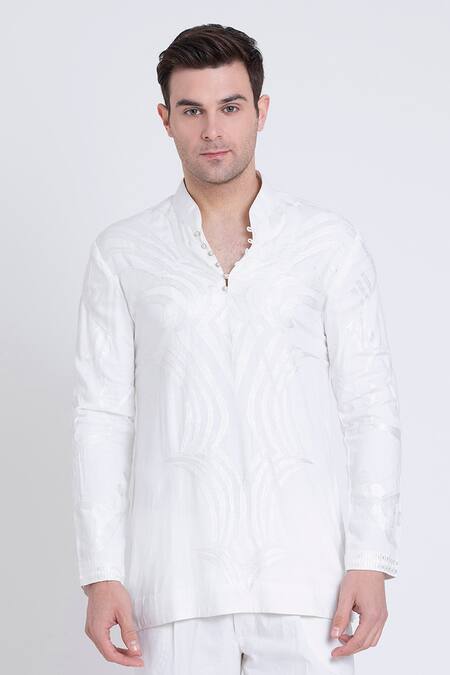 Arun Verma_White Cotton, Silk Embroidery Kurta And Pant Set _at_Aza_Fashions