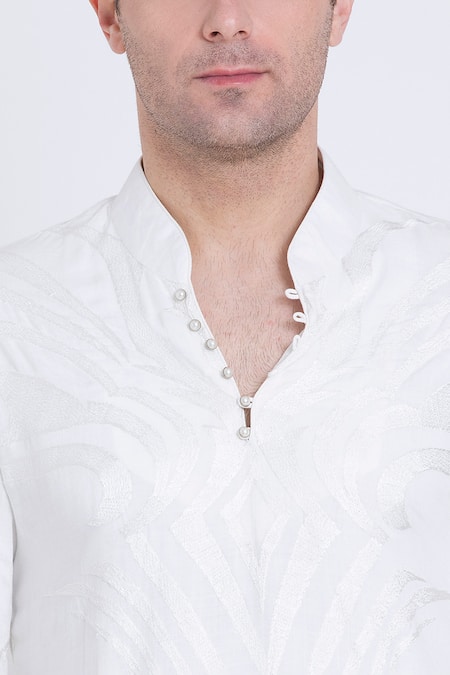 Buy_Arun Verma_White Cotton, Silk Embroidery Kurta And Pant Set 
