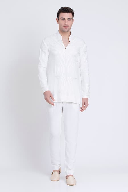 Shop_Arun Verma_White Cotton, Silk Embroidery Kurta And Pant Set 
