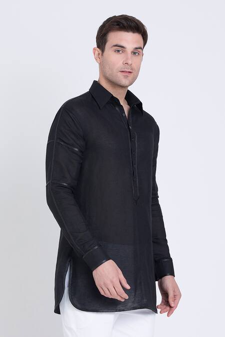 Buy Arun Verma Black Linen Embroidery Placket Shirt Online at Aza Fashions Buy_Arun Verma_Black Linen Embroidery Placket Shirt _Online_at_Aza_Fashions
