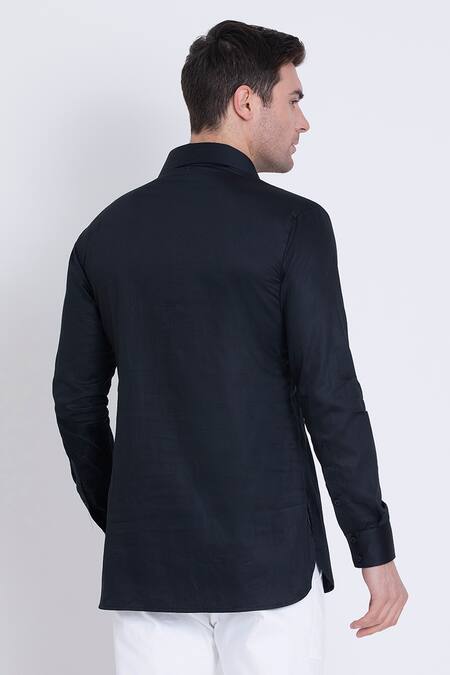 Arun Verma_Black Cotton Satin Embroidery Resham Shirt _Online_at_Aza_Fashions