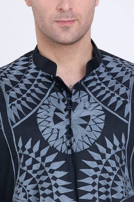 Buy Arun Verma Black Cotton Satin Embroidery Resham Patchwork Shirt Buy_Arun Verma_Black Cotton Satin Embroidery Resham Patchwork Shirt
