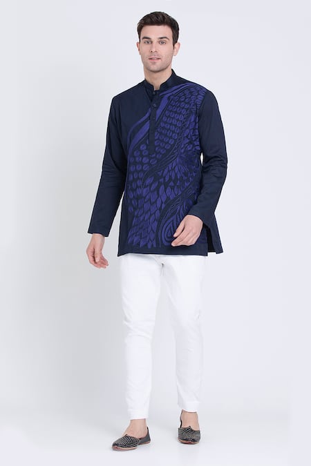 Buy Arun Verma Blue Cotton Satin Embroidery Resham Applique Shirt Buy_Arun Verma_Blue Cotton Satin Embroidery Resham Applique Shirt