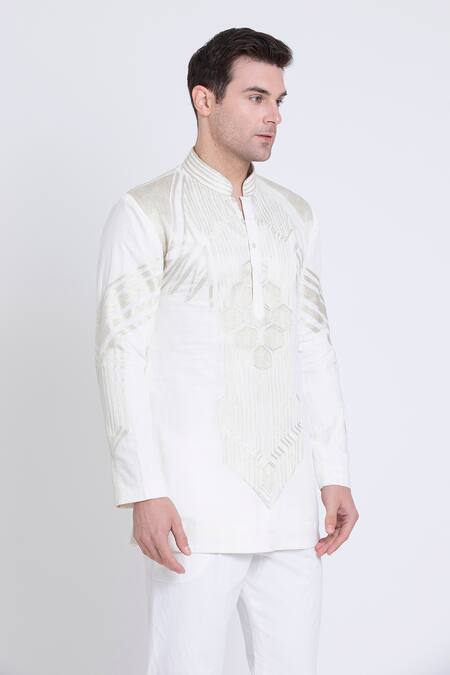 Buy_Arun Verma_Ivory Silk Embroidery Resham Kurta And Pant Set _Online_at_Aza_Fashions