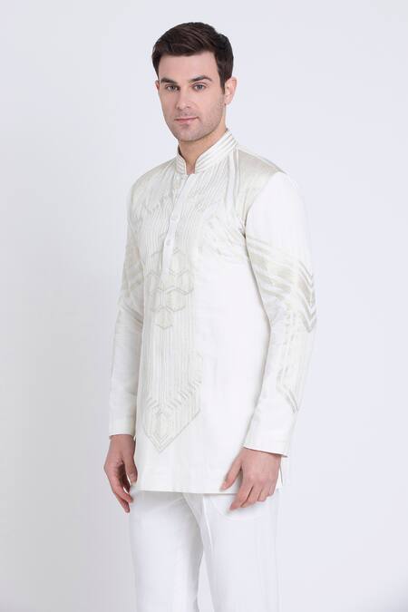 Shop_Arun Verma_Ivory Silk Embroidery Resham Kurta And Pant Set _Online_at_Aza_Fashions