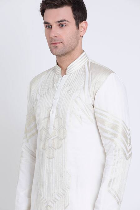 Buy_Arun Verma_Ivory Silk Embroidery Resham Kurta And Pant Set 