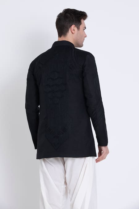 Arun Verma Linen Geometric Embroidered Kurta With Patiyala 