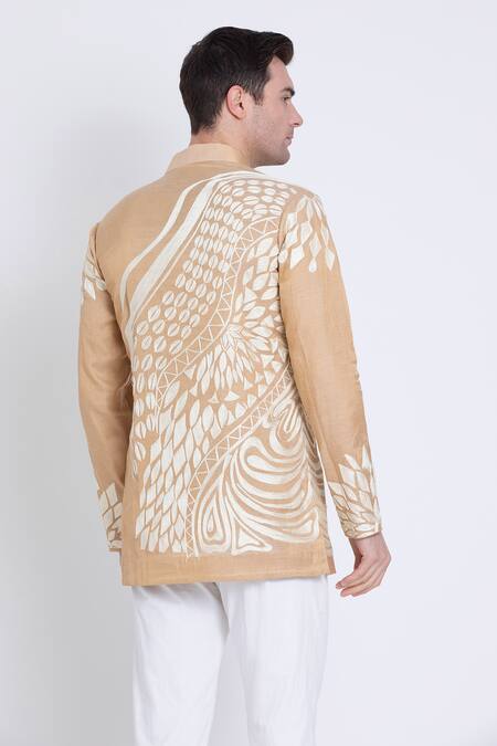 Shop_Arun Verma_Gold Tissue, Cotton Embroidery Aari Kurta With Pant _at_Aza_Fashions