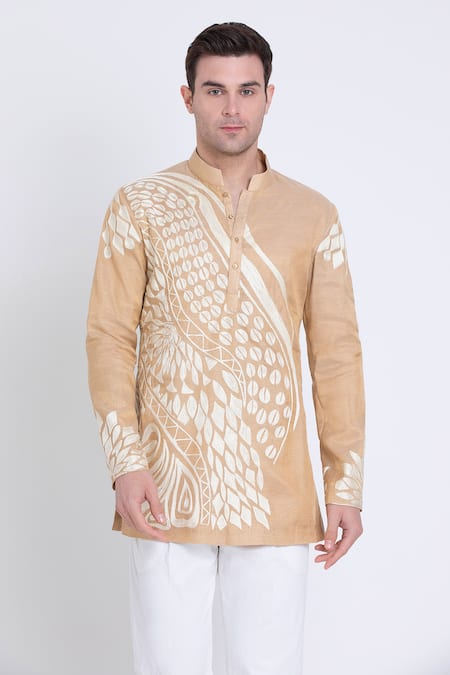 Arun Verma_Gold Tissue, Cotton Embroidery Aari Kurta With Pant _Online_at_Aza_Fashions