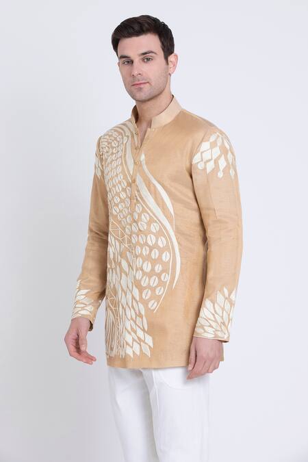 Buy_Arun Verma_Gold Tissue, Cotton Embroidery Aari Kurta With Pant _Online_at_Aza_Fashions