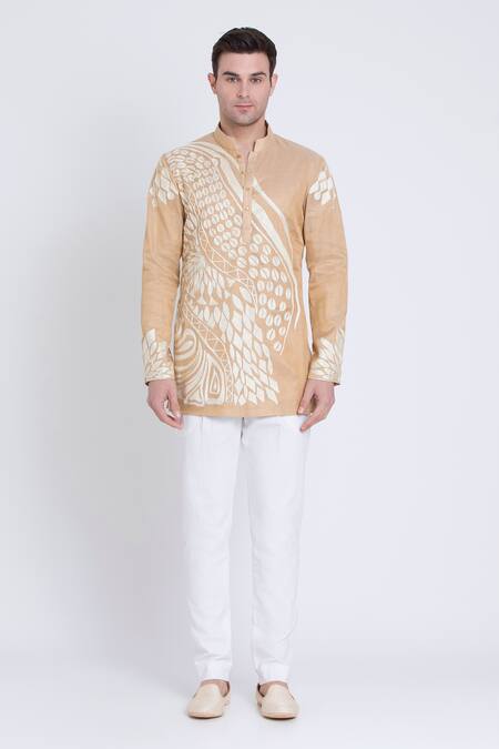Shop_Arun Verma_Gold Tissue, Cotton Embroidery Aari Kurta With Pant _Online_at_Aza_Fashions