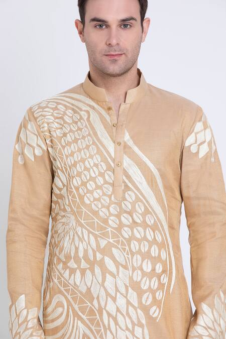 Arun Verma_Gold Tissue, Cotton Embroidery Aari Kurta With Pant _at_Aza_Fashions