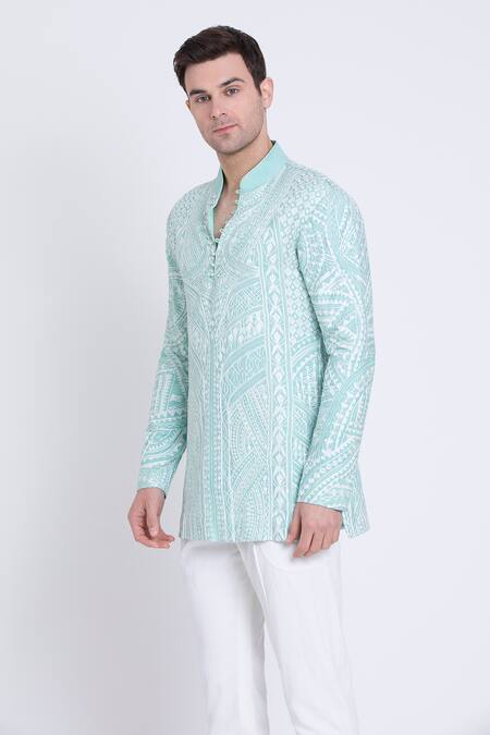 Buy_Arun Verma_Green Silk, Cotton Embroidery Floral Kurta With Pant _Online_at_Aza_Fashions