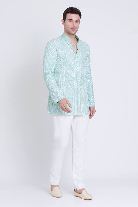 Arun Verma_Green Silk, Cotton Embroidery Floral Kurta With Pant _at_Aza_Fashions