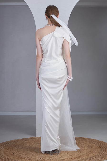 Naina Seth Pearl Embellished Pleated Draped Gown 