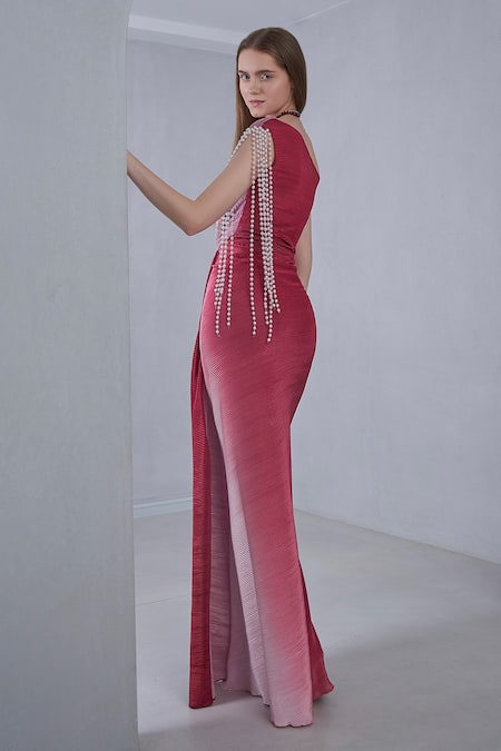 Naina Seth Textured Draped One Shoulder Gown 