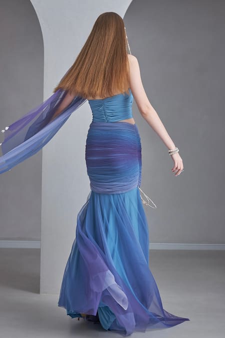 Naina Seth Embellished Halter Neck Top With Ombre Mermaid Skirt 